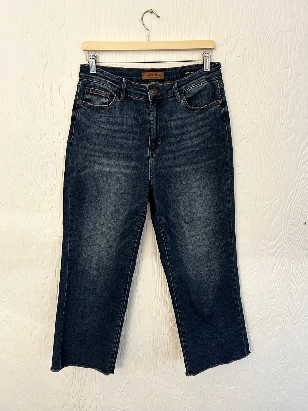 JUDY BLUE Wide Leg‎ Crop Jeans Dark Wash Stretch Sz 11/30 High Rise